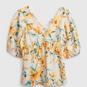 Ga p Floral Puff Sleeve V-Neck Blouse - NWT - Size L